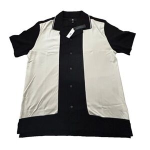 Men Banana Republic retro resort shirt Black and White Stripes Size Medium